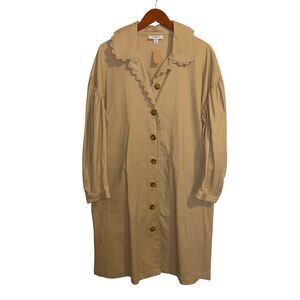582 Kika Vargas Beige Longline Coat Dress Medium Scalloped Collar Designer